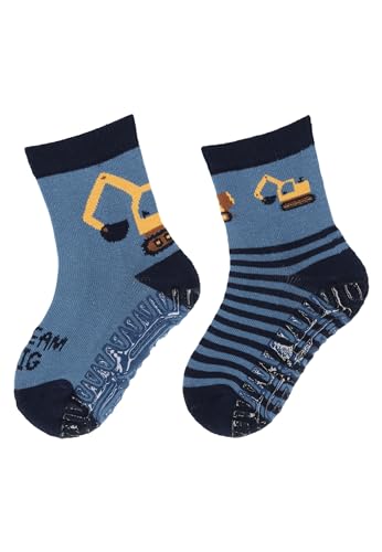 Sterntaler Fli Fli AIR 2er Pack Baufahrzeuge - Fliesen Flitzer für Jungen im Doppelpack - Stoppersocken mit rutschfester Sohle - Fliesensocken mit Motiven - mittelblau, 24 von Sterntaler