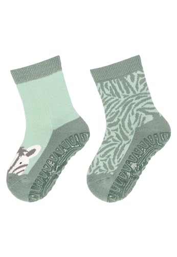 Sterntaler Fli Fli AIR 2er Pack Zebra - Fliesen Flitzer für Mädchen im Doppelpack - Stoppersocken mit rutschfester Sohle - Fliesensocken mit Motiven - steingrün, 26 von Sterntaler