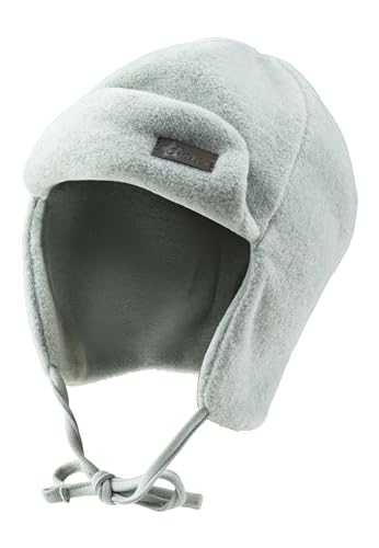 Sterntaler Fliegermütze einfarbig aus weichem Fleece - Jungen Holzfällermütze mit angeschnittenen Ohrenklappen und Bindeband - Kinder Wintermütze, gefüttert mit Microfleece - steingrün, 45 von Sterntaler