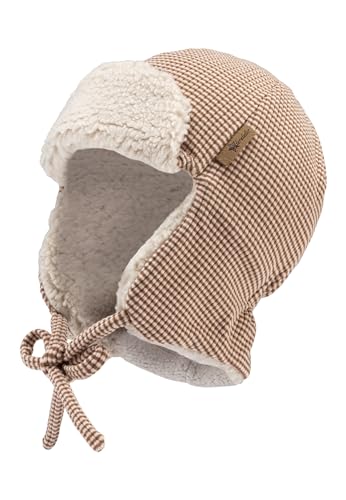 Sterntaler Fliegermütze mit Rippenmuster -dezent gestreift - Jungen Holzfällermütze angeschnittenen Ohrenklappen und Bindeband - Kinder Wintermütze, gefüttert mit Teddyplüsch - rost, 43 von Sterntaler