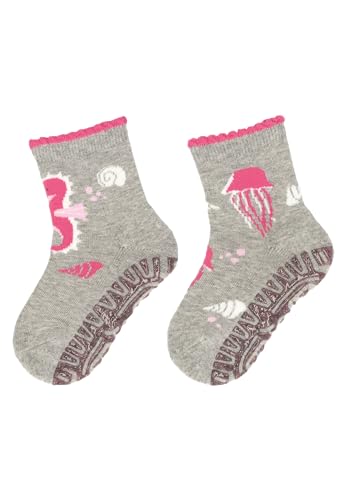 Sterntaler Glitzer Flitzer AIR 2er Pack Seepferd - Baby Fliesen Flitzer für Mädchen im Doppelpack - Stoppersocken mit rutschfester Sohle - Fliesensocken mit Motiven - hellgrau melange, 24 von Sterntaler