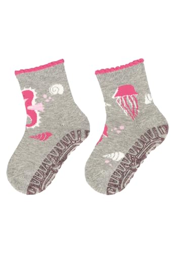 Sterntaler Glitzer Flitzer AIR 2er Pack Seepferd - Kinder Fliesen Flitzer für Mädchen im Doppelpack - Stoppersocken mit rutschfester Sohle - Fliesensocken mit Motiven - hellgrau melange, 28 von Sterntaler