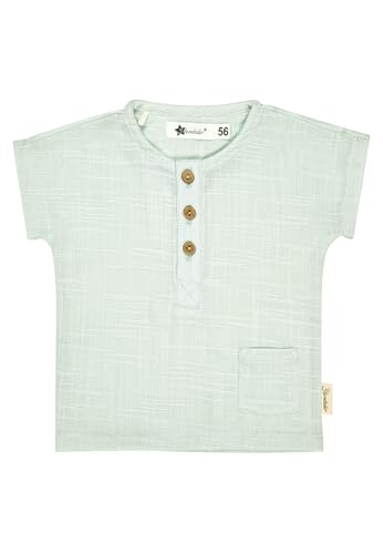 Sterntaler Hemd Leinenoptik - Baby und Kleinkind Hemd aus Baumwolle in edler Leinenoptik - Kurzarm Hemd mit Rundhals und Front Knopfleiste - Babybekleidung, helltürkis, Größe 86 von Sterntaler