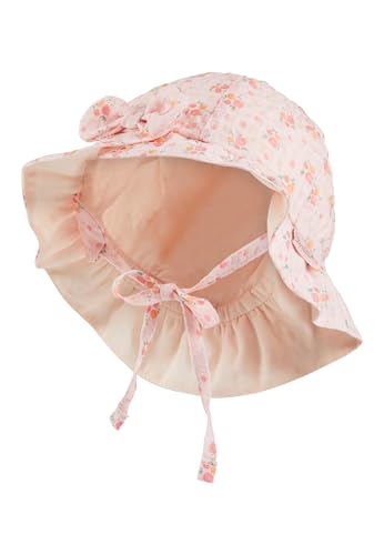 Sterntaler Mädchen Hut mit Blümchen Print - UV-Schutz 30 - Futter aus Bio-Batist - Sommer Strand Hut mit Ohrenklappen, Größenregulierungsband und Bindebändern, zartrosa, Größe 45 von Sterntaler