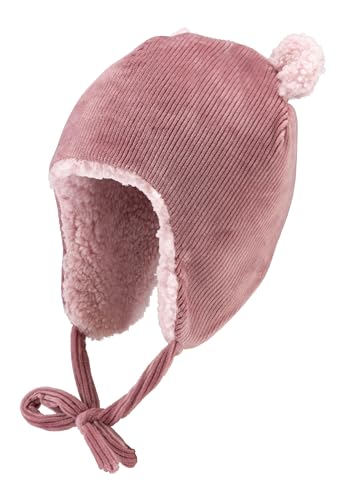 Sterntaler Inka Mütze in Cord Optik - Babymütze aus Stretchmaterial mit dekorativen Öhrchen - Mädchen Mütze mit angeschnittenen Ohrenklappen und Bindeband, gefüttert mit Teddyplüsch - mattrosa,39 von Sterntaler