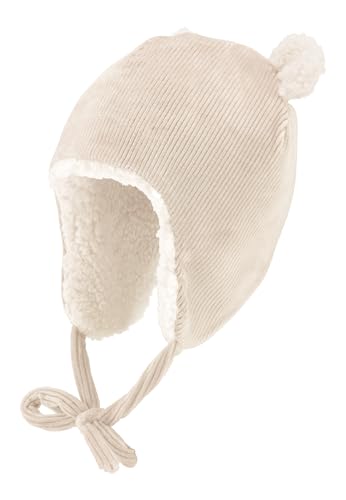 Sterntaler Inka Mütze in Cord Optik - Babymütze aus Stretchmaterial mit dekorativen Öhrchen - Unisex Mütze mit angeschnittenen Ohrenklappen und Bindeband, gefüttert mit Teddyplüsch - Natur, 45 von Sterntaler