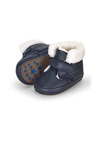 Sterntaler Baby Jungen Baby-Schuh Uni - Babystiefel, Babystiefelchen - Mid-Top Babyschuh mit Kunststoff Sohle rutschfest - marine, 18 von Sterntaler