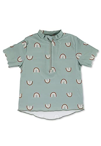 Sterntaler Badeshirt Regenbogen – UV-Schutz 50+ Kurzarm Schwimmshirt Mädchen – Badeoberteil mit Regenbogenmuster, Reißverschluss & Stehkragen – steingrün, Größe 116 von Sterntaler