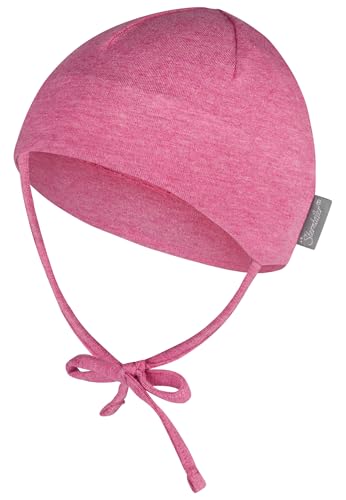 Sterntaler OCS Beanie Melange – Mädchen Baby Mütze mit angeschnittenen Ohrenklappen & Bindeband – aus Melange-Singlejersey (Bio), doppellagig – Übergangsmütze ab Geburt – pink Melange, Gr. 37 von Sterntaler