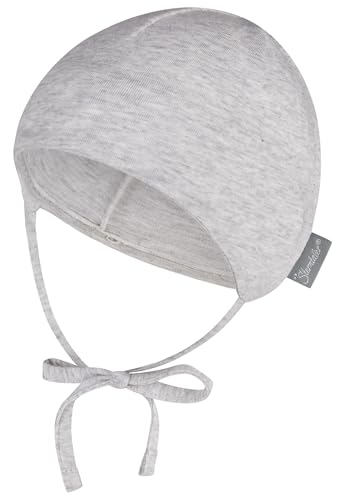 Sterntaler OCS Beanie Melange – Unisex Baby Mütze mit angeschnittenen Ohrenklappen & Bindeband – aus Melange-Singlejersey (Bio), doppellagig – Übergangsmütze ab Geburt – grau Melange, Gr. 43 von Sterntaler