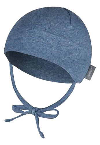Sterntaler OCS Beanie Melange – Unisex Baby Mütze mit angeschnittenen Ohrenklappen & Bindeband – aus Melange-Singlejersey (Bio), doppellagig – Übergangsmütze ab Geburt – Tintenblau, Gr. 47 von Sterntaler