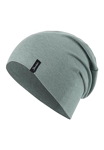 Sterntaler OCS Beanie Melange – Unisex Baby Mütze mit angeschnittenen Ohrenklappen & Bindeband – aus Melange-Singlejersey (Bio), doppellagig – Übergangsmütze ab Geburt – steingrün, Gr. 35 von Sterntaler