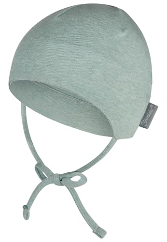 Sterntaler OCS Beanie Melange – Unisex Baby Mütze mit angeschnittenen Ohrenklappen & Bindeband – aus Melange-Singlejersey (Bio), doppellagig – Übergangsmütze ab Geburt – steingrün, Gr. 45 von Sterntaler