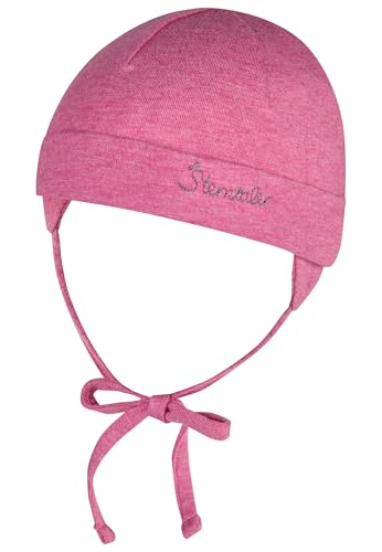 Sterntaler OCS Beanie mit Umschlag – Mütze aus Melange-Singlejersey (Bio) mit Ohrenklappen, Bindeband & Stickmotiv – Mädchen Baby Übergangsmütze – pink Melange, Gr. 41 von Sterntaler
