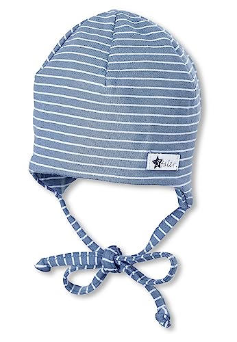 Sterntaler OCS Beanie Ringel - weiche Beanie Mütze aus Singlejersey (Bio) mit dezenten Streifen - Unisex Kopfbedeckung - Baby und Kinder Übergangsmütze mit Bindeband - ab Geburt - samtblau, Größe 39 von Sterntaler