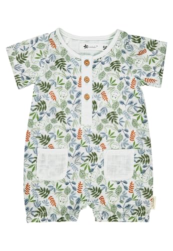 Sterntaler Playsuit Blätter - Baby Spieler aus Baumwolle in Leinenoptik - Kurzarm Overall mit Kleiner Knopfleiste - Jungen Strampler im Schritt zum Knöpfen - Sommer Bekleidung - helltürkis, Größe 80 von Sterntaler