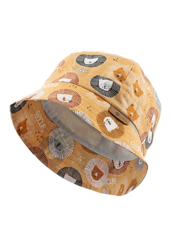 Sterntaler Safarihut Löwenköpfe - Unisex Fischerhut aus Baumwolle mit Futter aus Batist (Bio) - Kinder Sommerhut mit breiter Krempe- Baby und Kinder Kopfbedeckung - Goldbraun, Größe 55 von Sterntaler