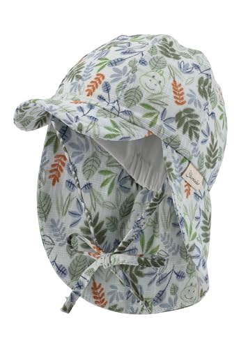 Sterntaler Schirmmütze Nacken Blätter - Jungen Mütze aus Baumwolle mit Leinenoptik - Baby- und Kinder Sommerhut mit Futter aus Batist (Bio) - Kopfbedeckung mit Bindeband - helltürkis, Größe 49 von Sterntaler