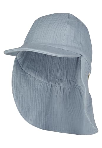Sterntaler Schirmmütze Nacken Musselin - Unisex Mütze aus Baumwoll Musselin (Bio) - UV-Schutz 50+ Sonnenhut mit Nackenschutz - Baby- und Kinder Sommer Kopfbedeckung - graublau, Größe 47 von Sterntaler