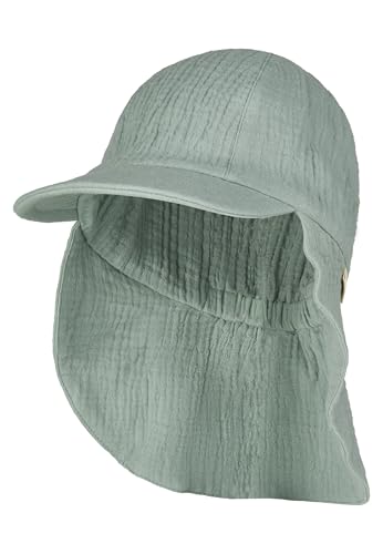 Sterntaler Schirmmütze Nacken Musselin - Unisex Mütze aus Baumwoll Musselin (Bio) - UV-Schutz 50+ Sonnenhut mit Nackenschutz - Baby- und Kinder Sommer Kopfbedeckung - mattgrün, Größe 49 von Sterntaler