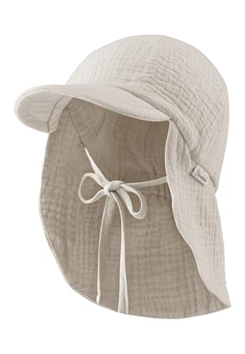 Sterntaler Schirmmütze Nacken Musselin - Unisex Mütze aus Baumwoll Musselin (Bio) - UV-Schutz 50+ Sonnenhut mit Nackenschutz - Baby- und Kinder Sommer Kopfbedeckung zum Binden - lichtgrau, Größe 53 von Sterntaler