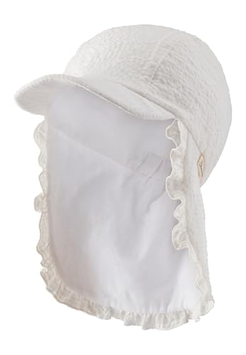 Sterntaler Schirmmütze Nacken Rüsche - Mädchen Sommermütze mit Nackenschutz - Sonnenhut mit kleinem Rüschenrand - Kopfbedeckung mit Batist (Bio) Futter - weiß, Größe 49 von Sterntaler