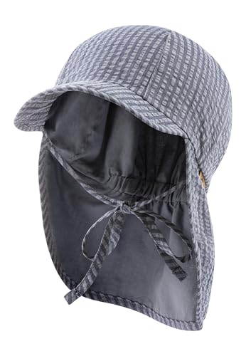 Sterntaler Schirmmütze Nacken Streifen - Jungen Mütze aus Seersucker gestreift - UV-Schutz 50+ Sommermütze mit Nackenschutz - Sonnenhut - Baby und Kinder Kopfbedeckung zum Binden - blau, Größe 53 von Sterntaler