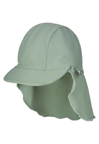 Sterntaler Schirmmütze Uni – Unisex Baby Sommermütze und Nackenschutz – UV-Schutz 50+ Mütze aus Bademodenstoff – Leicht & schnelltrocknend – Kinder Kopfbedeckung - Bademode - Farbe mattgrün, Größe 43 von Sterntaler
