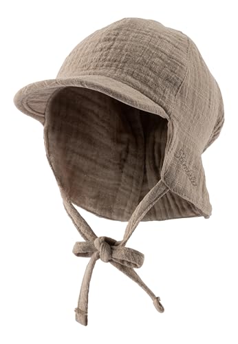 Sterntaler Schirmmütze Nacken Uni - Jungen Mütze mit kleinem Nackenschutz und Bindeband - Sommermütze aus luftigem Baumwoll Musselin - Sonnenhut - Baby und Kinder Kopfbedeckung - Taupe, Größe 39 von Sterntaler
