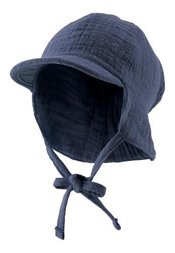 Sterntaler Schirmmütze Nacken Uni - Jungen Mütze mit kleinem Nackenschutz und Bindeband - Sommermütze aus luftigem Baumwoll Musselin - Sonnenhut - Baby und Kinder Kopfbedeckung - blau, Größe 39 von Sterntaler