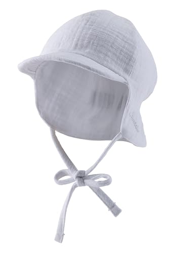 Sterntaler Schirmmütze Nacken Uni - Jungen Mütze mit kleinem Nackenschutz und Bindeband - Sommermütze aus luftigem Baumwoll Musselin - Sonnenhut - Baby und Kinder Kopfbedeckung - weiß, Größe 49 von Sterntaler