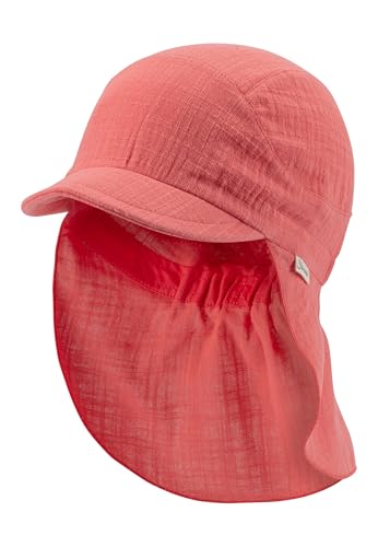 Sterntaler Schirmmütze Nacken einfarbig - Mädchen Mütze aus luftigem Baumwoll Musselin - Leichter Baby- und Kinder Sommerhut - Kopfbedeckung mit bequemem Gummiband im Nacken - Koralle, Größe 49 von Sterntaler