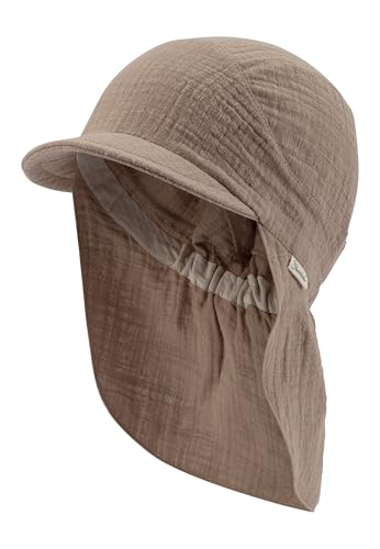 Sterntaler Schirmmütze Nacken einfarbig - Unisex Mütze aus luftigem Baumwoll Musselin - Leichter Baby- und Kinder Sommerhut - Kopfbedeckung mit bequemem Gummiband im Nacken- Taupe, Größe 49 von Sterntaler