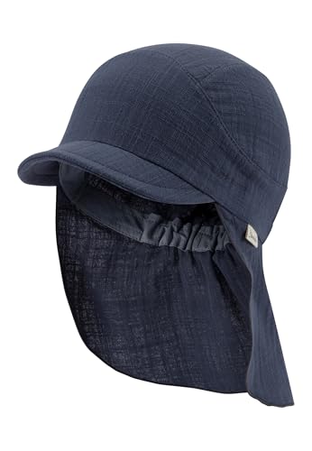 Sterntaler Schirmmütze Nacken einfarbig - Unisex Mütze aus luftigem Baumwoll Musselin - Leichter Baby- und Kinder Sommerhut - Kopfbedeckung mit bequemem Gummiband im Nacken - blau, Größe 47 von Sterntaler