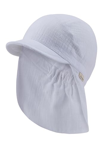 Sterntaler Schirmmütze Nacken einfarbig - Unisex Mütze aus luftigem Baumwoll Musselin - Leichter Baby- und Kinder Sommerhut - Kopfbedeckung mit bequemem Gummiband im Nacken- weiß, Größe 51 von Sterntaler