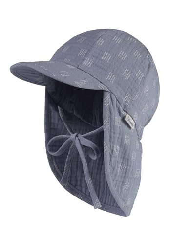 Sterntaler Schirmmütze Punkte Musselin mit Nackenschutz und Bindeband für Jungen - Baby Mütze mit grafischem Punktmuster - Sonnenkappe aus Baumwolle - graublau, 45 von Sterntaler