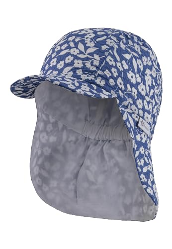 Sterntaler Schirmmütze mit Nackenschutz Blume für Mädchen - Kinder Mütze mit UV -Schutz 30 - Sonnenkappe Kinder aus Baumwolle - blau, 51 von Sterntaler