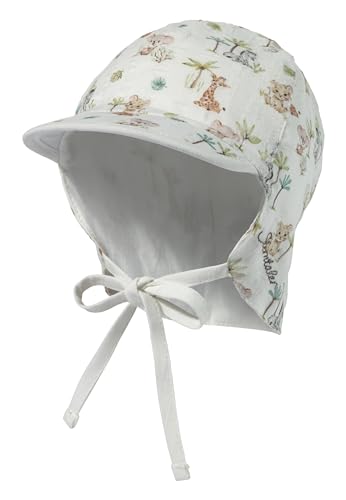 Sterntaler Schirmmütze mit Nackenschutz Tierbabys mit Bindeband für Jungen - Baby Mütze mit Ohrenklappen - Schirmmütze Baby mit Druckmuster - Sonnenkappe aus Baumwolle - ecru, 37 von Sterntaler