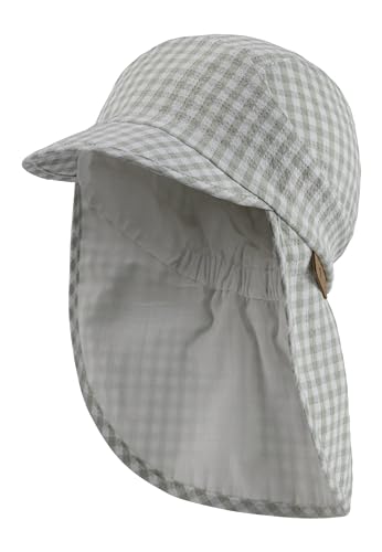 Sterntaler Schirmmütze mit Nackenschutz Vichy Karo - Schirmmütze Baby schützt den Kopf an warmen Tagen - UV 50+ Sonnenkappe Baby Unisex gefüttert mit weichem Baumwollstoff - steingrün, 49 von Sterntaler