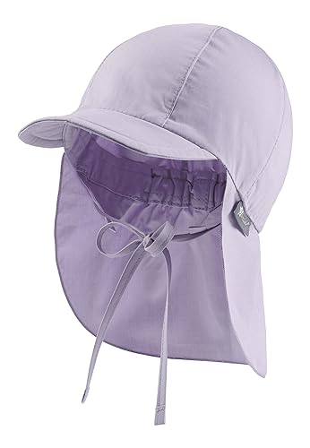Sterntaler Schirmmütze mit Nackenschutz aus Bio -Popeline - Schirmmütze Mädchen mit Nackenschutz und Ohrenklappen schützt den Kopf vor der Sonne - Sonnenkappe Baby UV 50+ mit Bindeband - flieder, 43 von Sterntaler