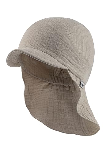 Sterntaler Schirmmütze mit Nackenschutzschutz uni aus Bio -Baumwolle - Unisex Schirmmütze schützt den Kopf vor der Sonne - Sonnenkappe Baby UV 50+ mit Bindeband - beige, 47 von Sterntaler
