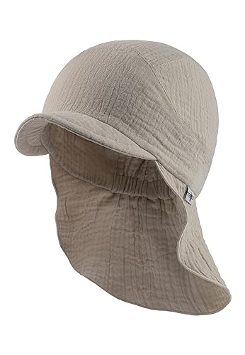 Sterntaler Schirmmütze mit Nackenschutzschutz uni aus Bio -Baumwolle - Unisex Schirmmütze schützt den Kopf vor der Sonne - Sonnenkappe Kinder UV 50+ mit Bindeband - beige, 51 von Sterntaler