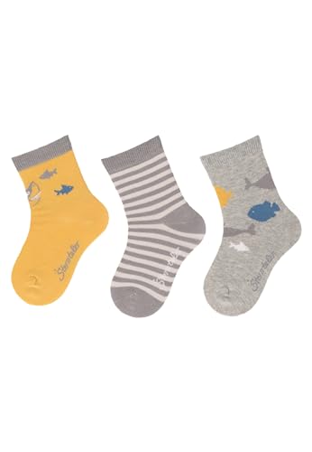 Sterntaler Socken 3er Pack Hai, Ringel und Fische - Kindersocken für Jungen - Kindersocken mit Motiven - Socken für Kinder im Set - mattgelb, 26 von Sterntaler