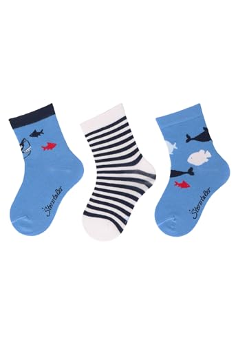 Sterntaler Socken 3er Pack Hai, Ringel und Fische - Kindersocken für Jungen - Kindersocken mit Motiven - Socken für Kinder im Set - samtblau, 30 von Sterntaler