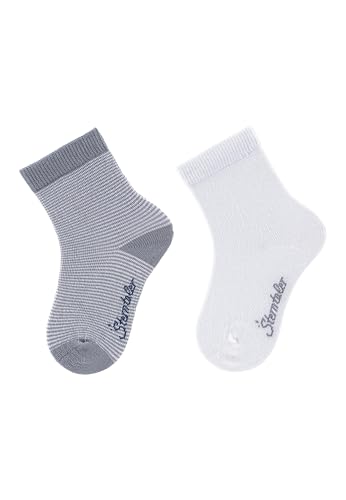 Sterntaler Socken Doppelpack - Unisex Baby und Kindersocken - hautsympathisches Modal (Viskose aus Buchenholz) - atmungsaktive Sportsocken - uni und geringelt - 2er Pack Strümpfe - graublau, Größe 26 von Sterntaler