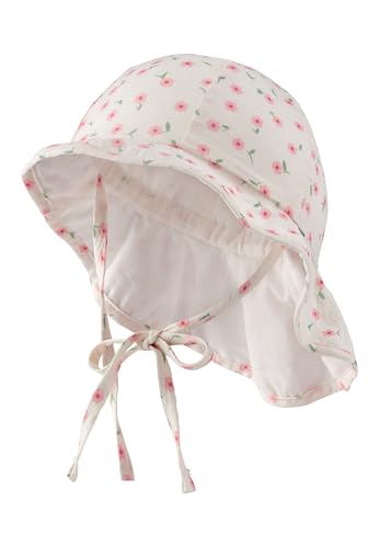 Sterntaler Sonnenhut Blümchen - Mädchen Sommerhut mit Futter Batist (Bio) - UV-Schutz 50+ Mütze mit Größenregulierung - Nackenschutz - Bindebänder - Baby Kinder Kopfbedeckung - Ecru, Größe 43 von Sterntaler