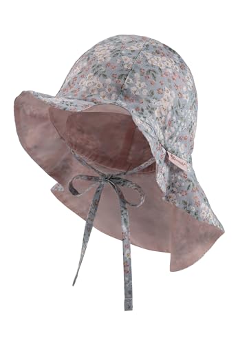 Sterntaler Sonnenhut Millefleurs mit Nackenschutz und Bindeband - Schirmmütze Baby gefüttert mit Batist (Bio) - Sommerhut Mädchen aus Baumwolle mit Größenregulierungsband UV30 - graublau, 45 von Sterntaler