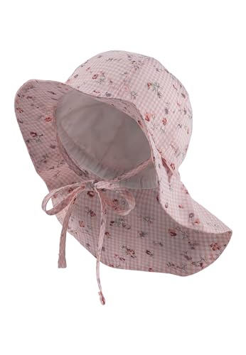 Sterntaler Sonnenhut Röschen mit Größenregulierung - Schirmmütze Baby mit Nackenschutz - Karierter Sommerhut Mädchen mit Bindeband UV 50 - Sonnenhut Baby für warme Strandtage - perlrosa, 41 von Sterntaler