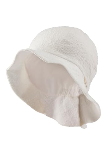 Sterntaler Sonnenhut Struktur - Mädchen Sommerhut - Fischerhut aus Baumwolle mit Nackenschutz - elastisches Gummiband - Futter aus Batist (Bio) - Baby und Kinder Kopfbedeckung - weiß, Größe 53 von Sterntaler