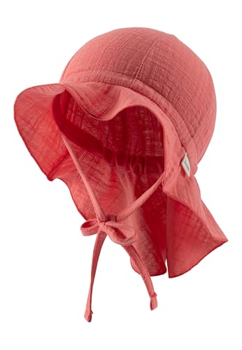 Sterntaler Sonnenhut Uni - Sommerhut aus luftigem Baumwoll Musselin - elastisches Gummiband - zum Binden - Mädchen Mütze mit Nackenschutz - Baby und Kinder Kopfbedeckung - Koralle, Größe 49 von Sterntaler